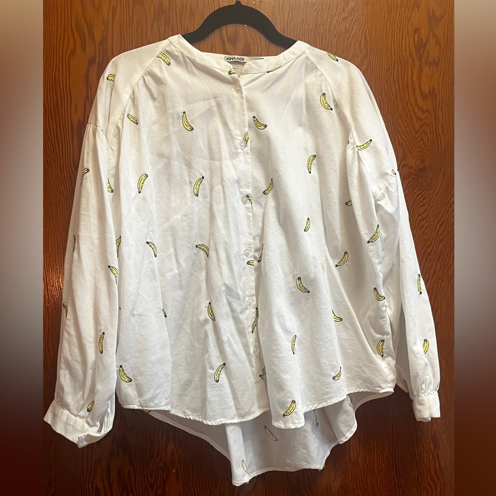 Banana-Print White Blouse